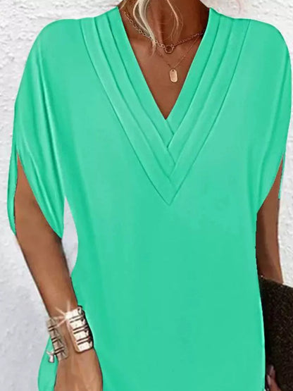 V-Neck Slit Sleeve Mini Dress