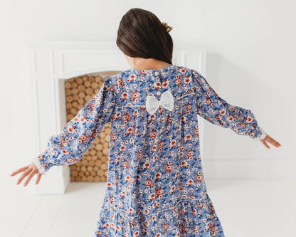 Blue Printed Flared Dress
