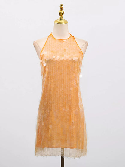 Sequin Halter Neck Mini Dress