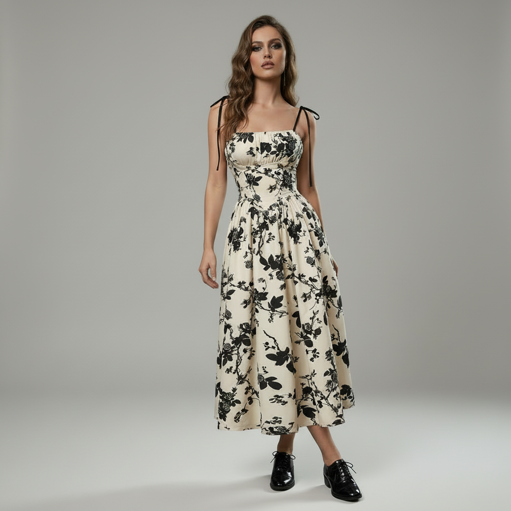 Tie-Shoulder Floral Mini Dress