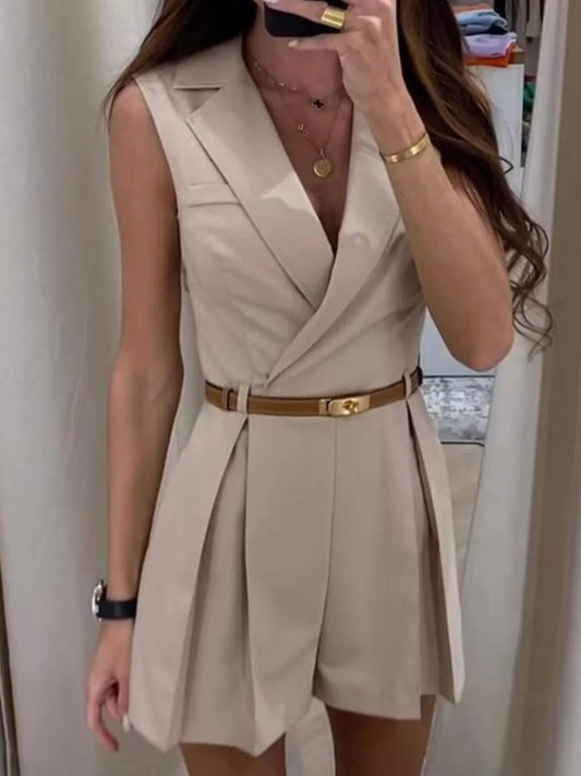 Women's Solid Sleeveless Surplice Romper – Relaxed Fit
