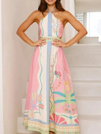 Halter Neck Printed Maxi Dress