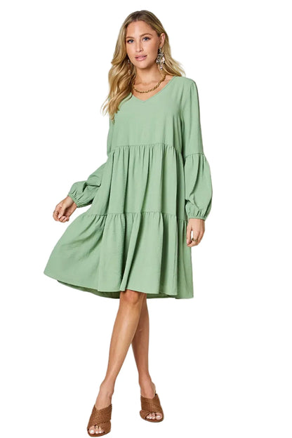 Garden Naked Women's Casual Dress Babydoll Tiered Dress with Pockets Long Sleeve Ruffle Hem Soft Cotton Blend Loose Fit