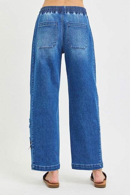 RISEN Elastic Band Slouchy Cropped Barrel with Star Patch