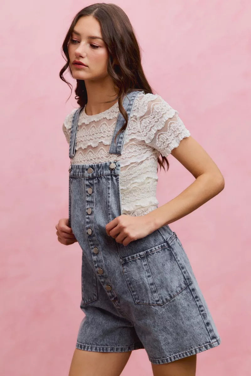 SO ME Denim Washed On Front With Adjustable Strap Romper