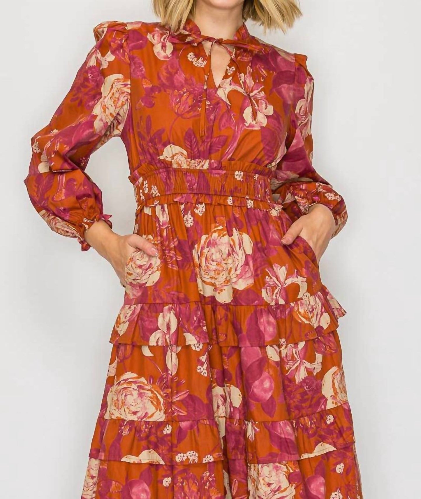 Rustic Rose Print Midi Dress