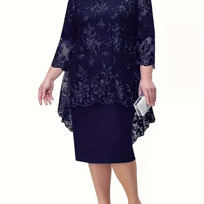 Women's Elegant Lace Two-Piece Evening Dress