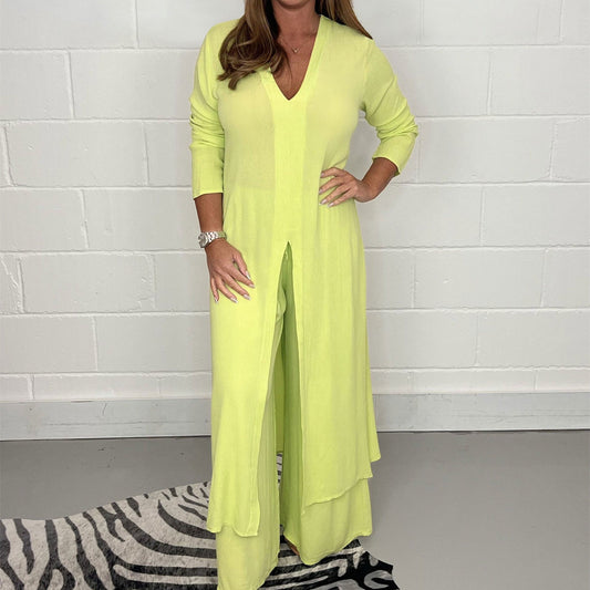 Women's Fashion Chiffon Solid Color Long Top & Pants Outfit Set