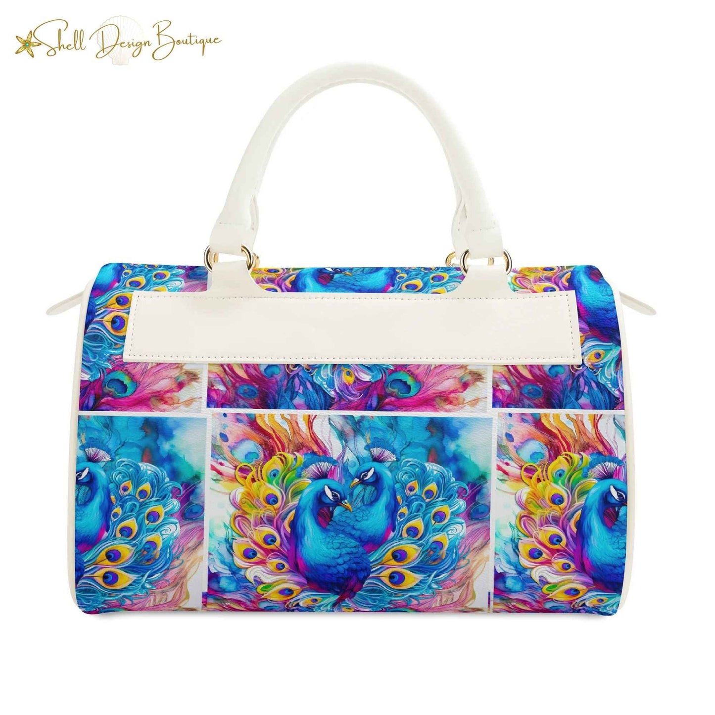 Beautiful Blue Peacock Chubby Multi-Pocket Handbag with Dual Handles