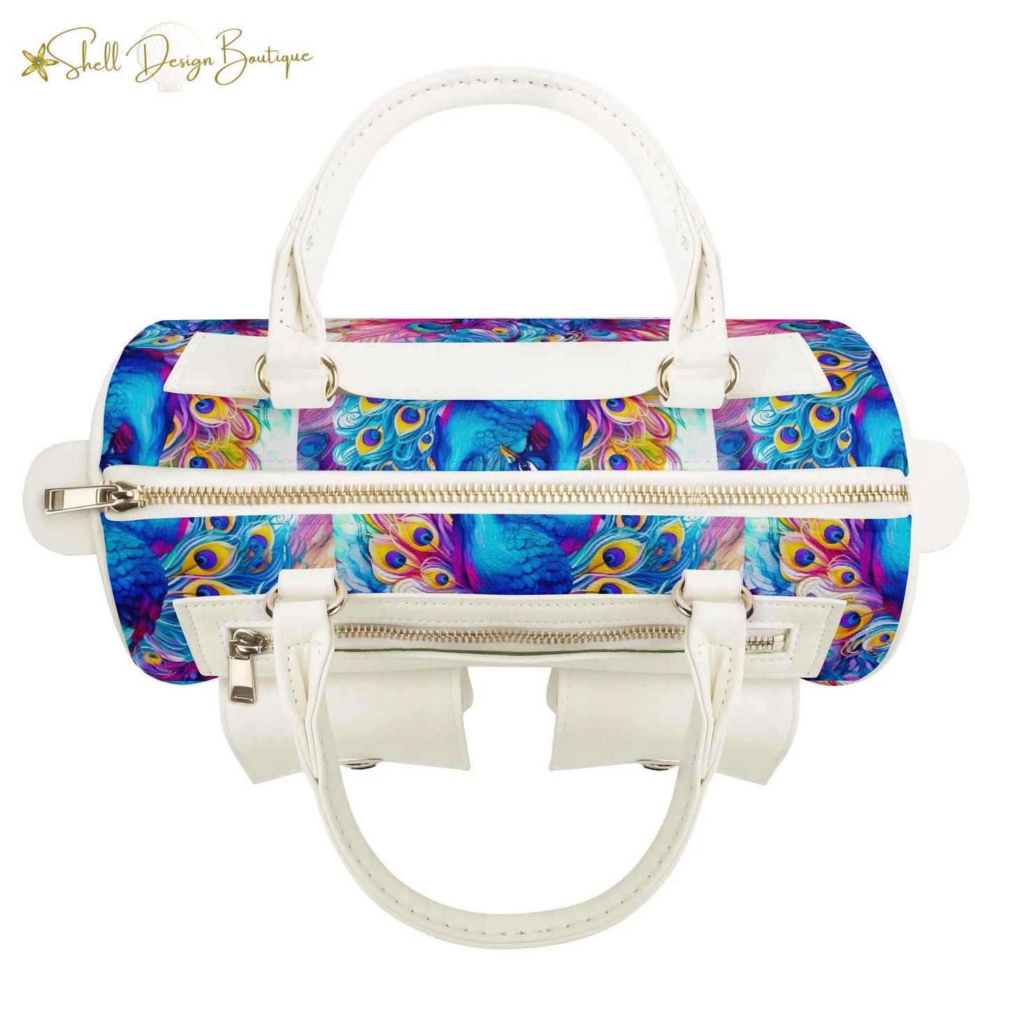 Beautiful Blue Peacock Chubby Multi-Pocket Handbag with Dual Handles