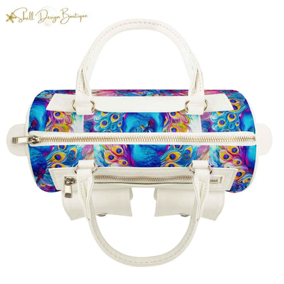 Beautiful Blue Peacock Chubby Multi-Pocket Handbag with Dual Handles