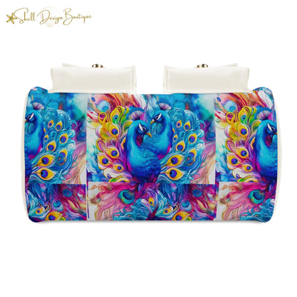 Beautiful Blue Peacock Chubby Multi-Pocket Handbag with Dual Handles