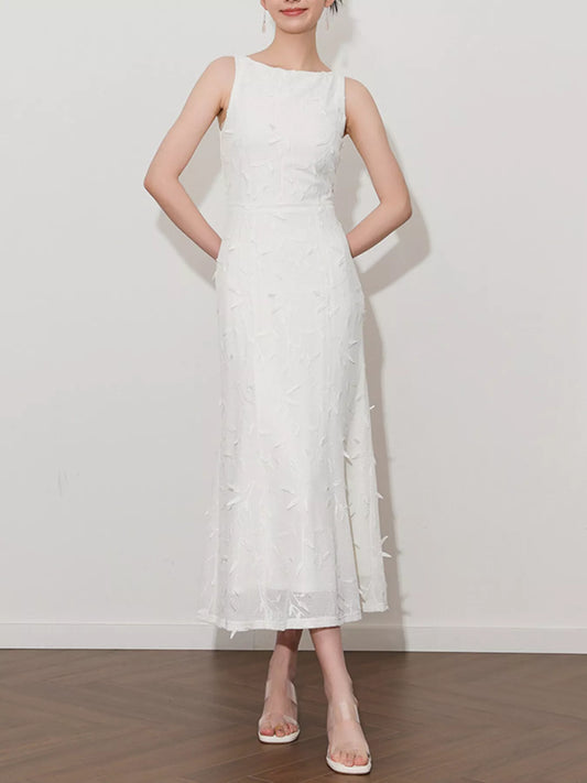 Sleeveless Floral Applique Midi Dress