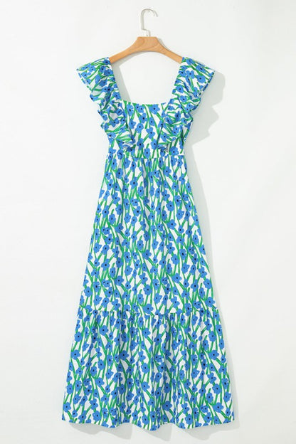Floral Square Neck Ruffle Strap Maxi Dress