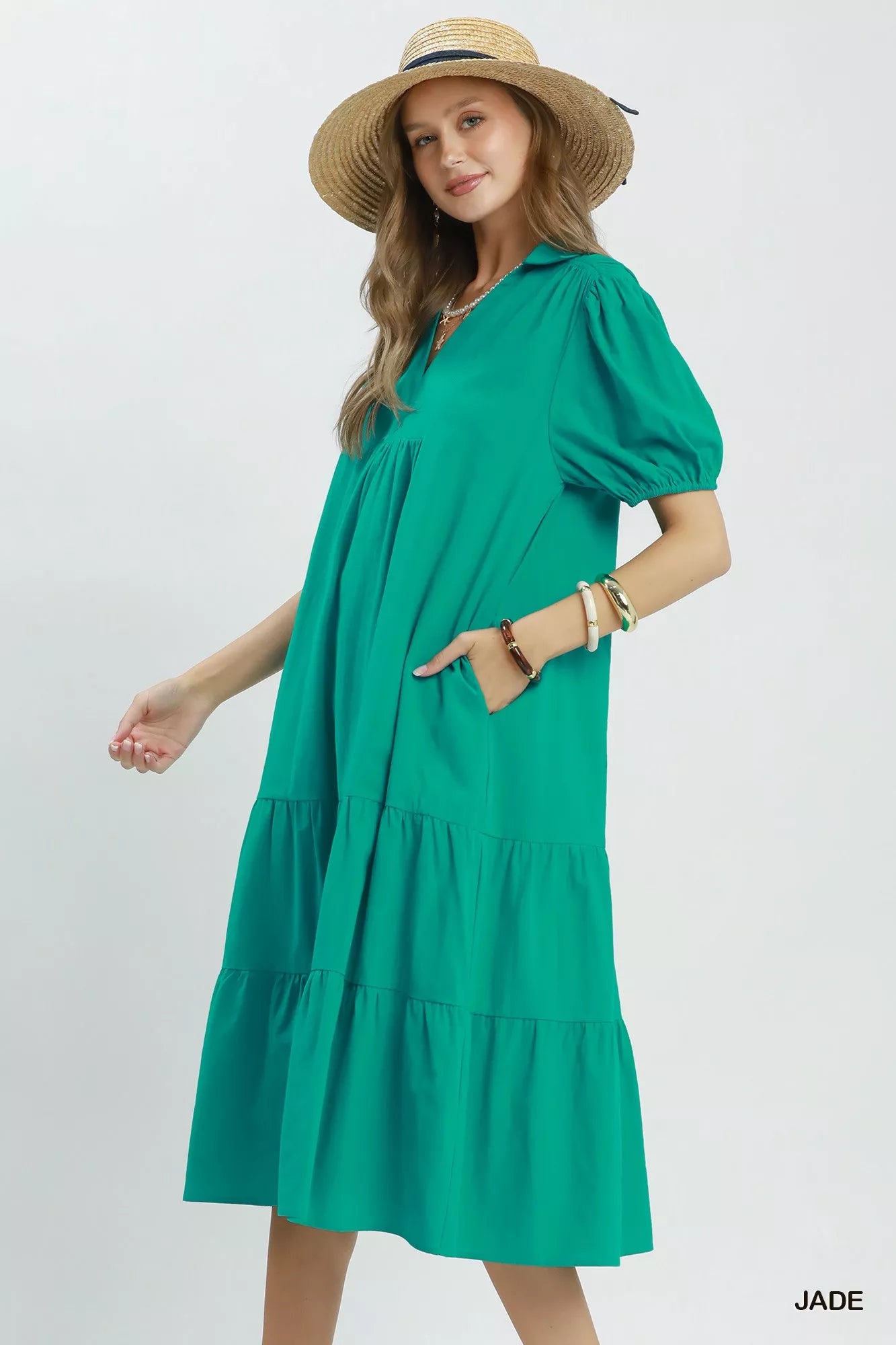 Umgee Solid Tiered Midi Dress
