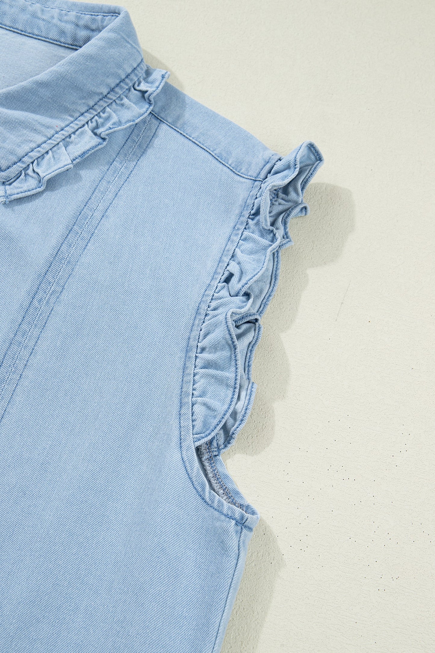 Denim Ruffle Edge Collared Dress w/ Pockets