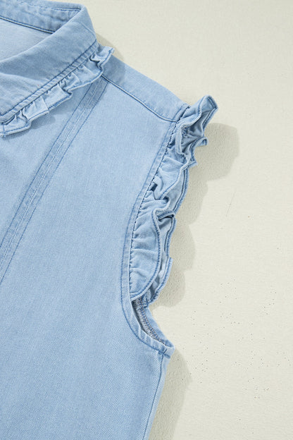 Denim Ruffle Edge Collared Dress w/ Pockets