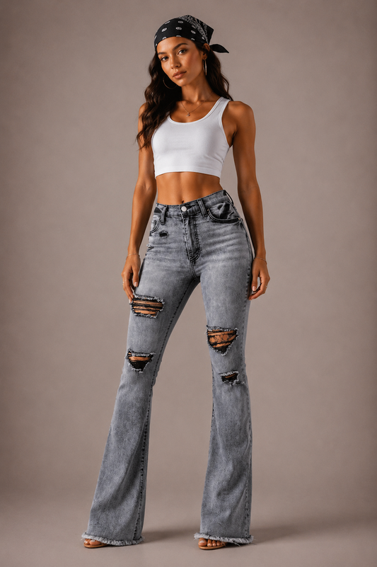 Storm Bell Bottom Jean in Charcoal Grey