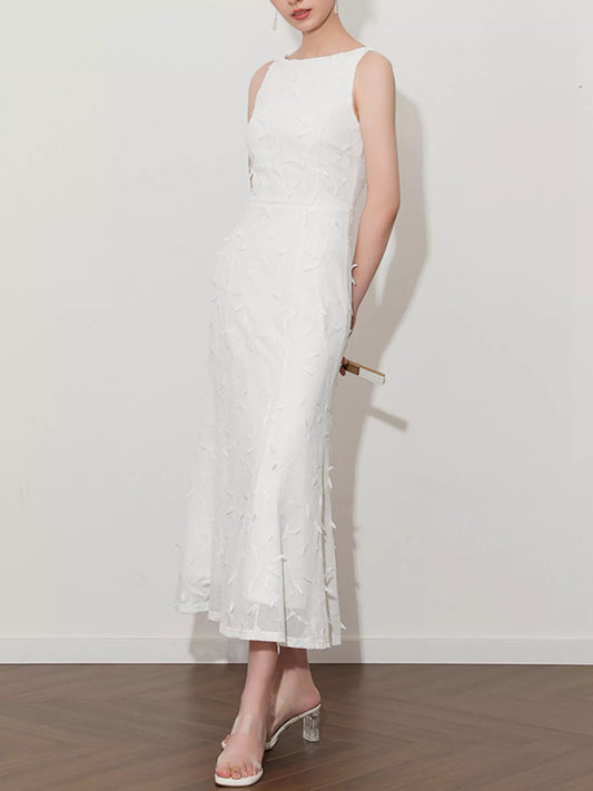 Sleeveless Floral Applique Midi Dress