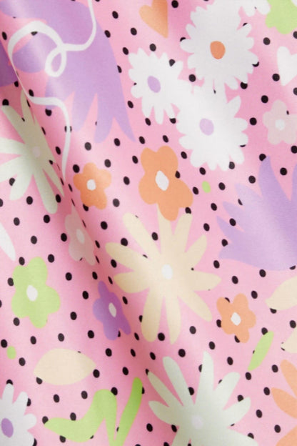 Button-embellished Printed Satin Midi Dress