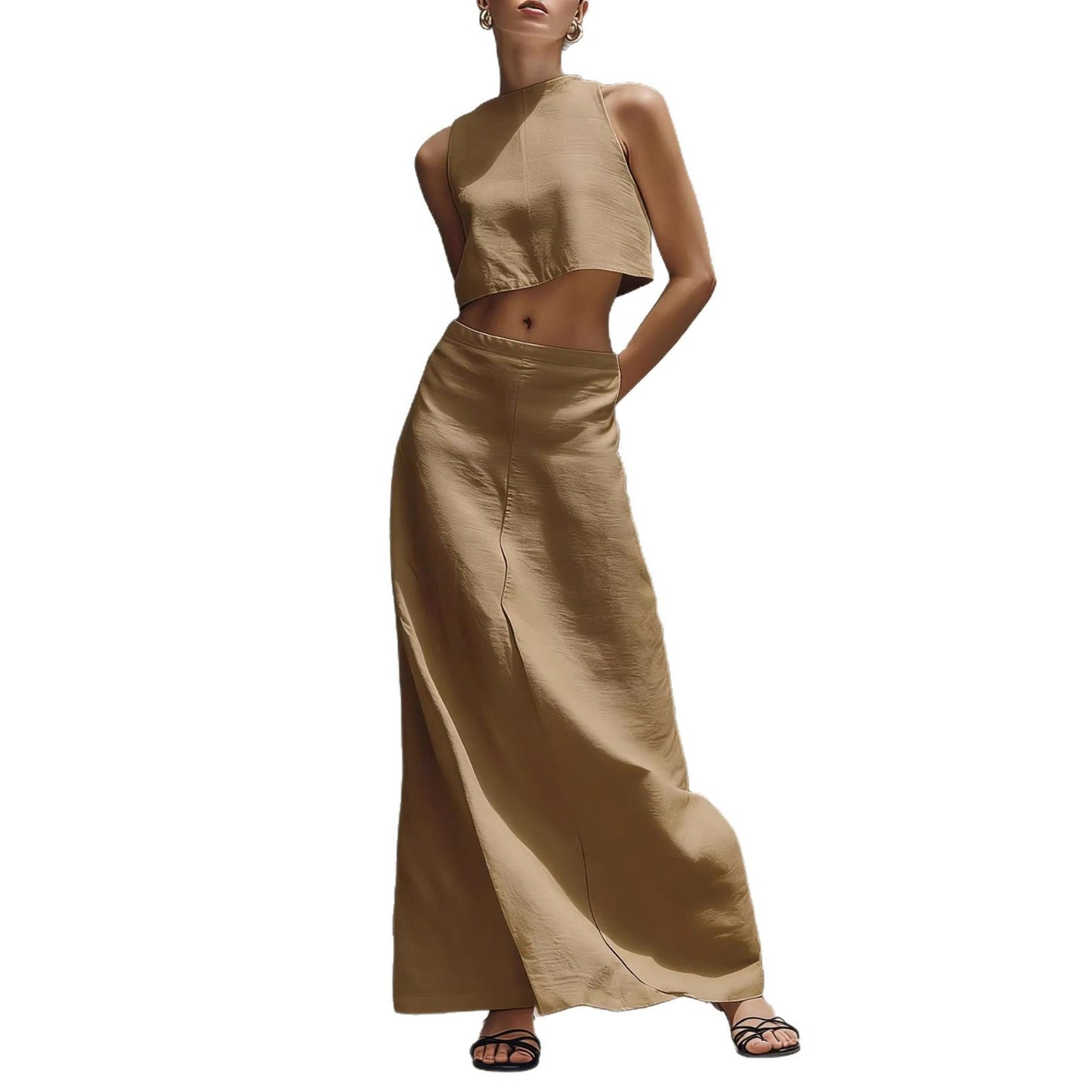 Summer Stylish Slimming Sleeveless Maxi Dress Elegant Two-Piece Set (see size chart under more details)