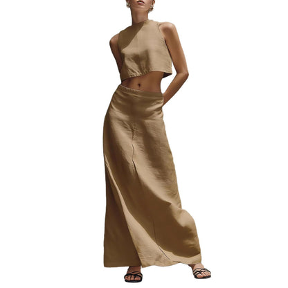 Summer Stylish Slimming Sleeveless Maxi Dress Elegant Two-Piece Set (see size chart under more details)
