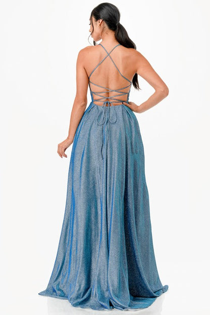 Back lace up glitter gown