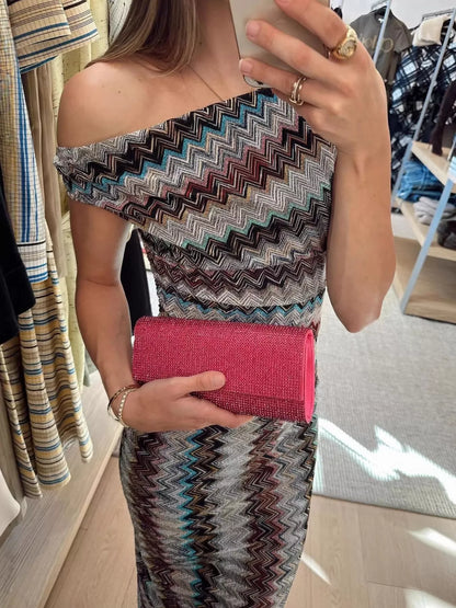 One-Shoulder Zigzag Knit Maxi Dress