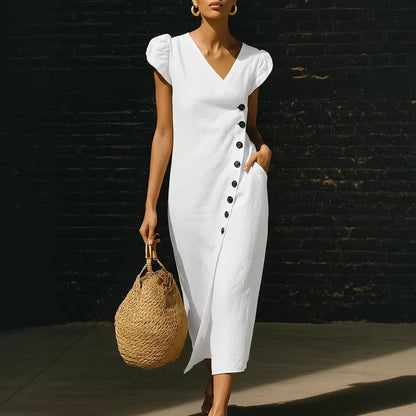 Women’s Casual V-Neck Short Sleeve Midi Dress