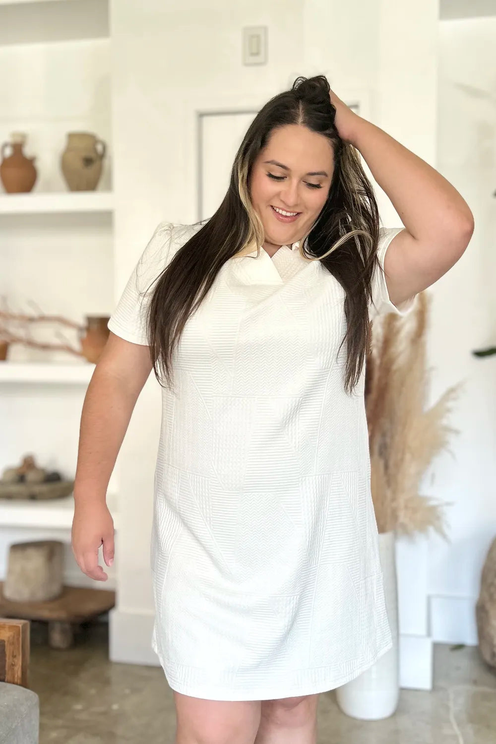 Double Take Texture Short Sleeve Dress