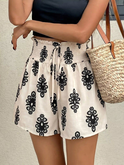 Printed Smocked Waist Shorts
