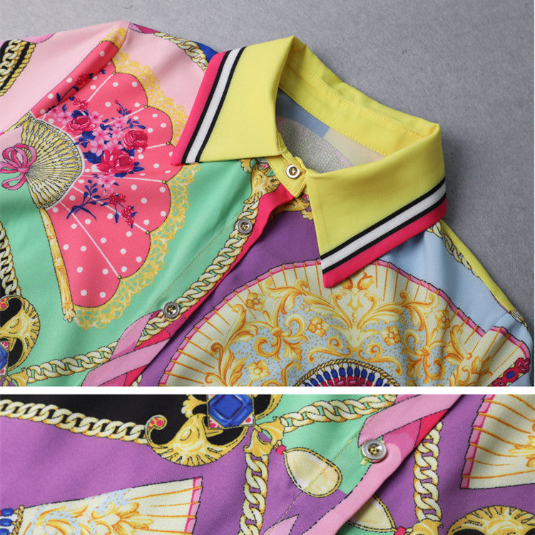 Printed Blouse Top Pleated Half Skirt Two Piece Set See size chart under “more details”