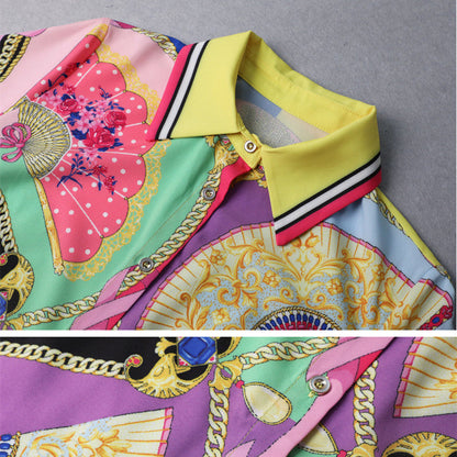 Printed Blouse Top Pleated Half Skirt Two Piece Set See size chart under “more details”