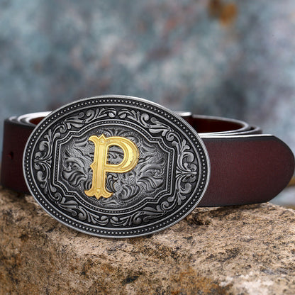 Tang Grass Pattern Letter A-Z Belt Buckle Head