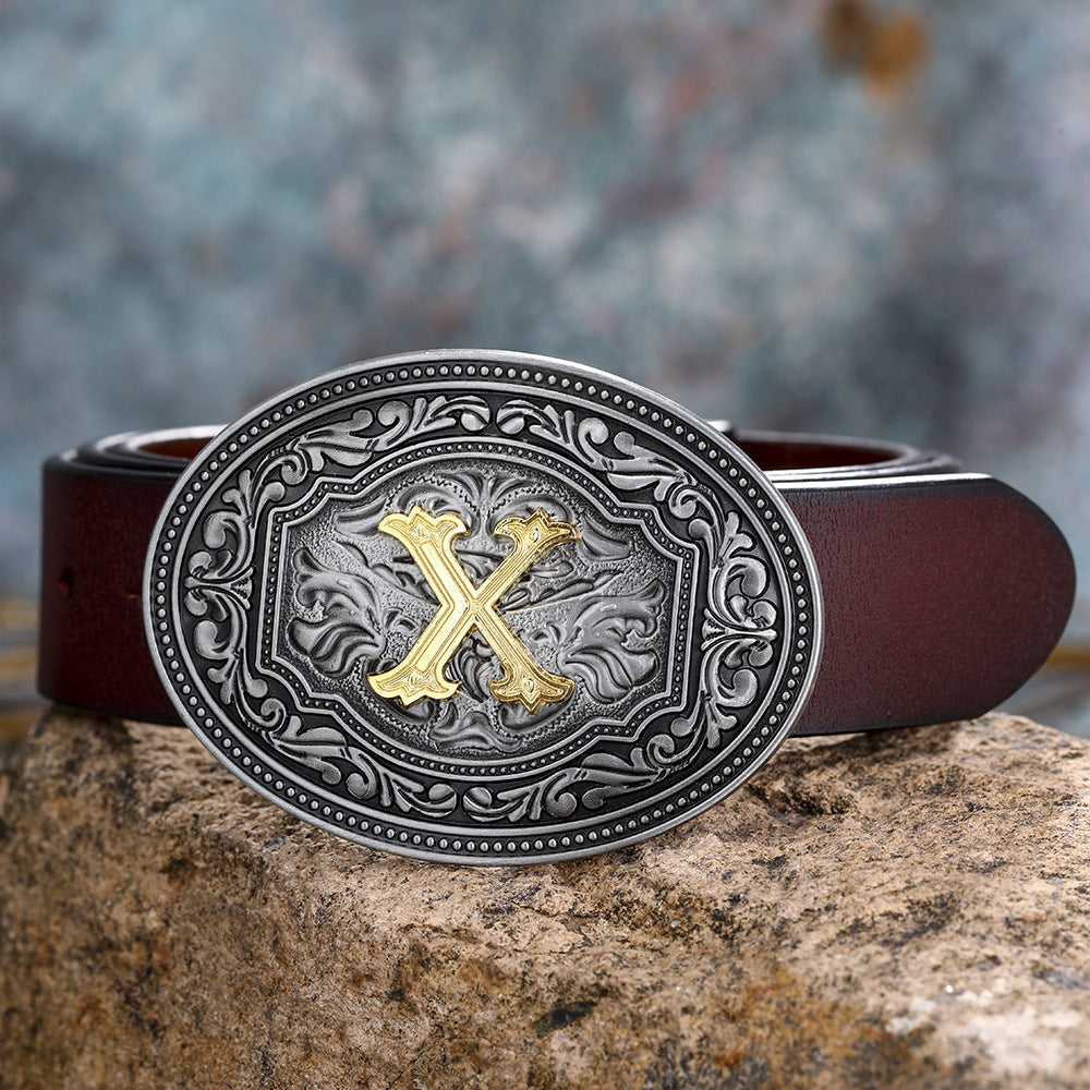 Tang Grass Pattern Letter A-Z Belt Buckle Head