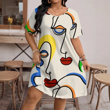 Women’s Casual Printed Round Neck Short Sleeve Dress
