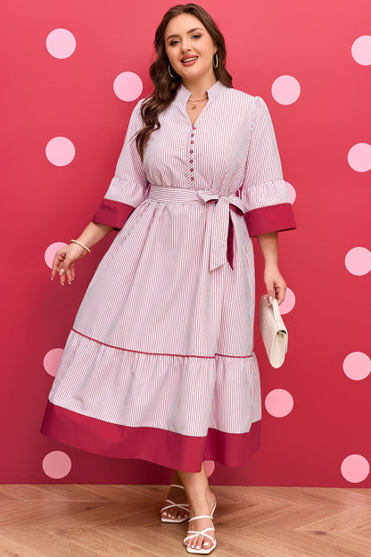 Charlee Hem Pinstriped Midi PLUS Dress
