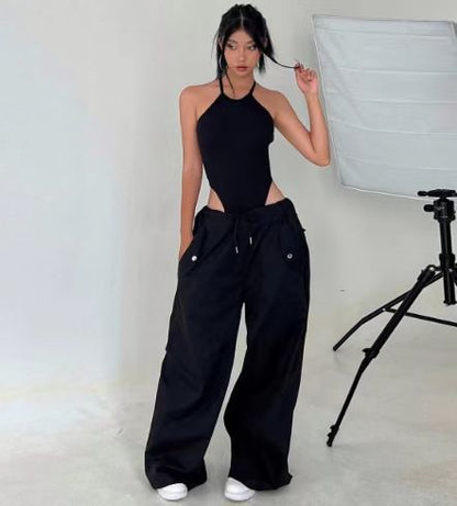 Women's High-Waist Lace-Up Straight-Leg Cargo Pants – Loose Fit