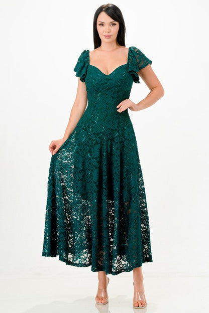 Butterfly sleeve lace dress