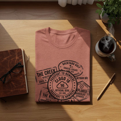 Rugged Wanderlust Passport Stamp Graphic Wilderness Shirt