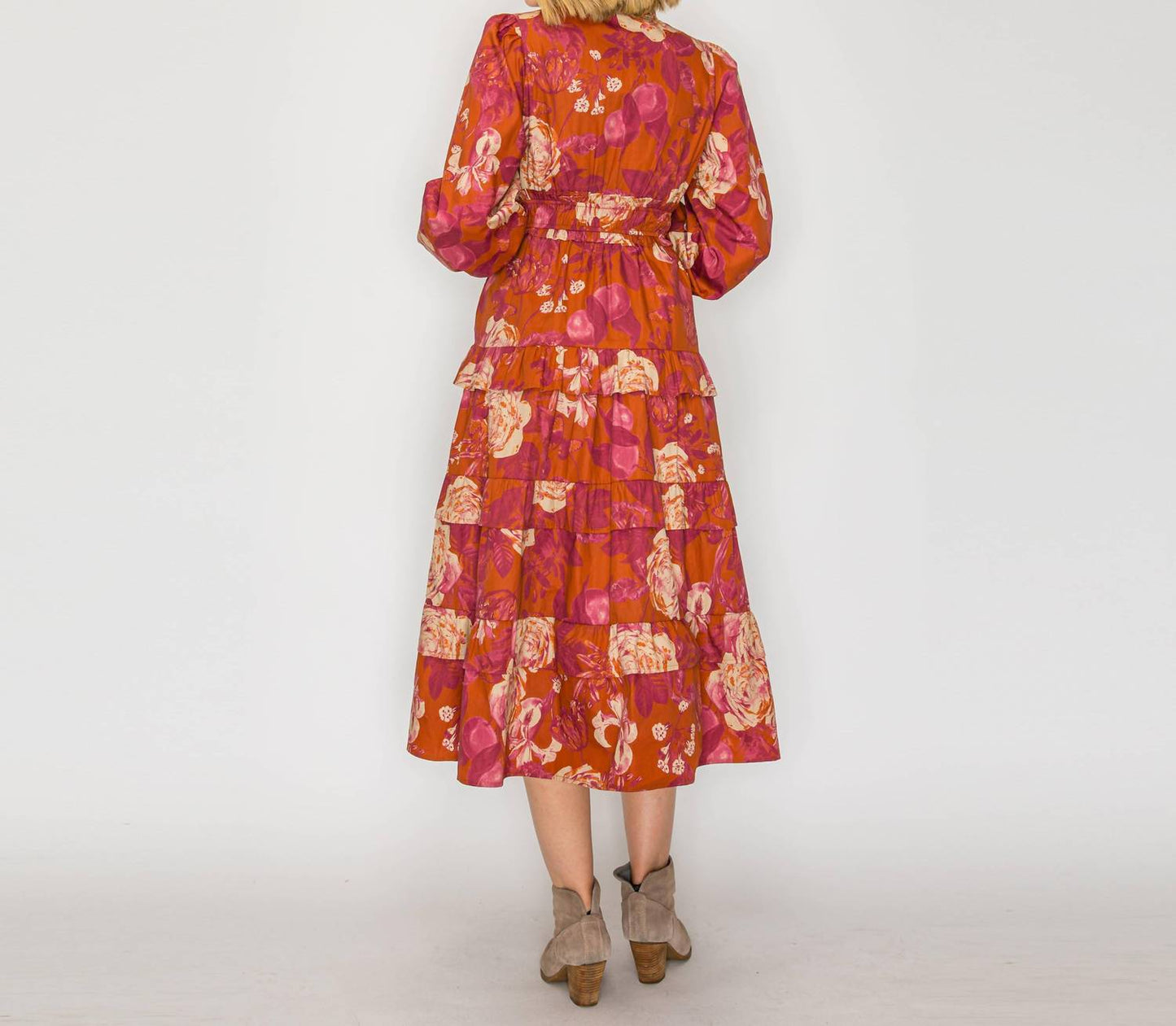 Rustic Rose Print Midi Dress