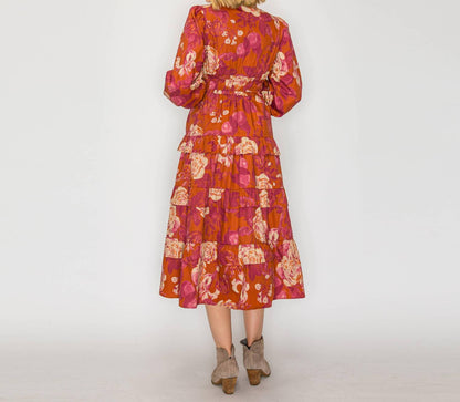Rustic Rose Print Midi Dress
