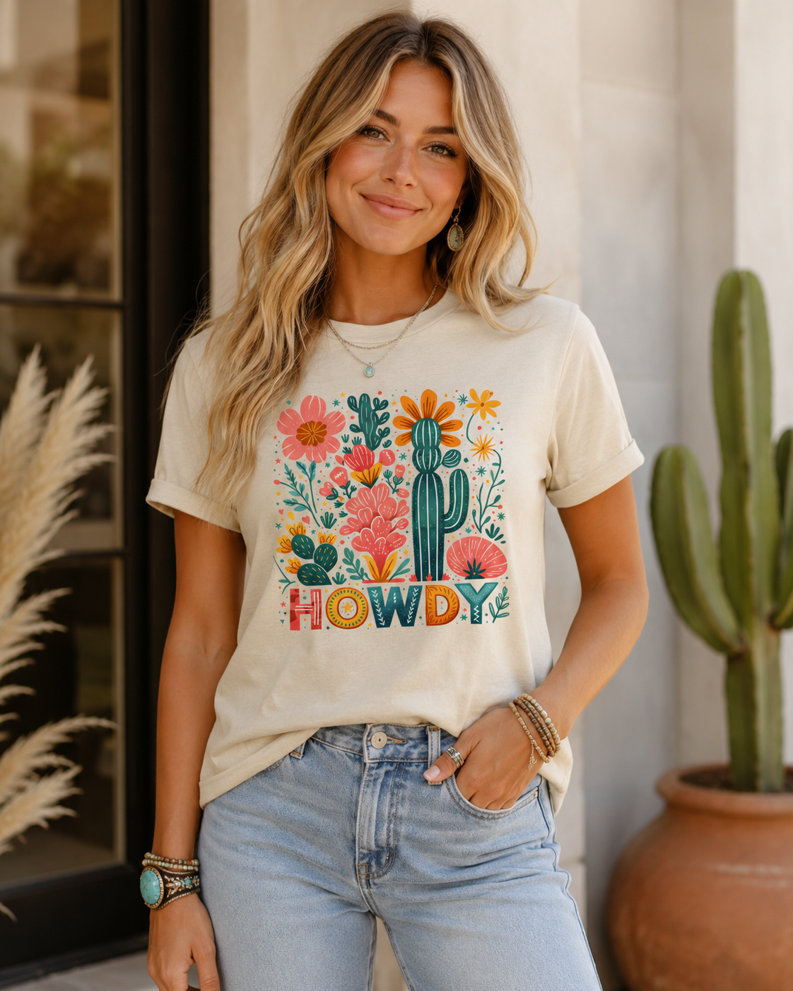 Howdy Floral Cactus Howdy Bella Canvas Graphic Tee