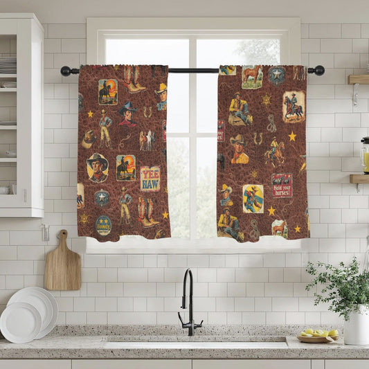 Baha Ranch Vintage Cowboy Collage Western Curtains 28" x 40" Made in America