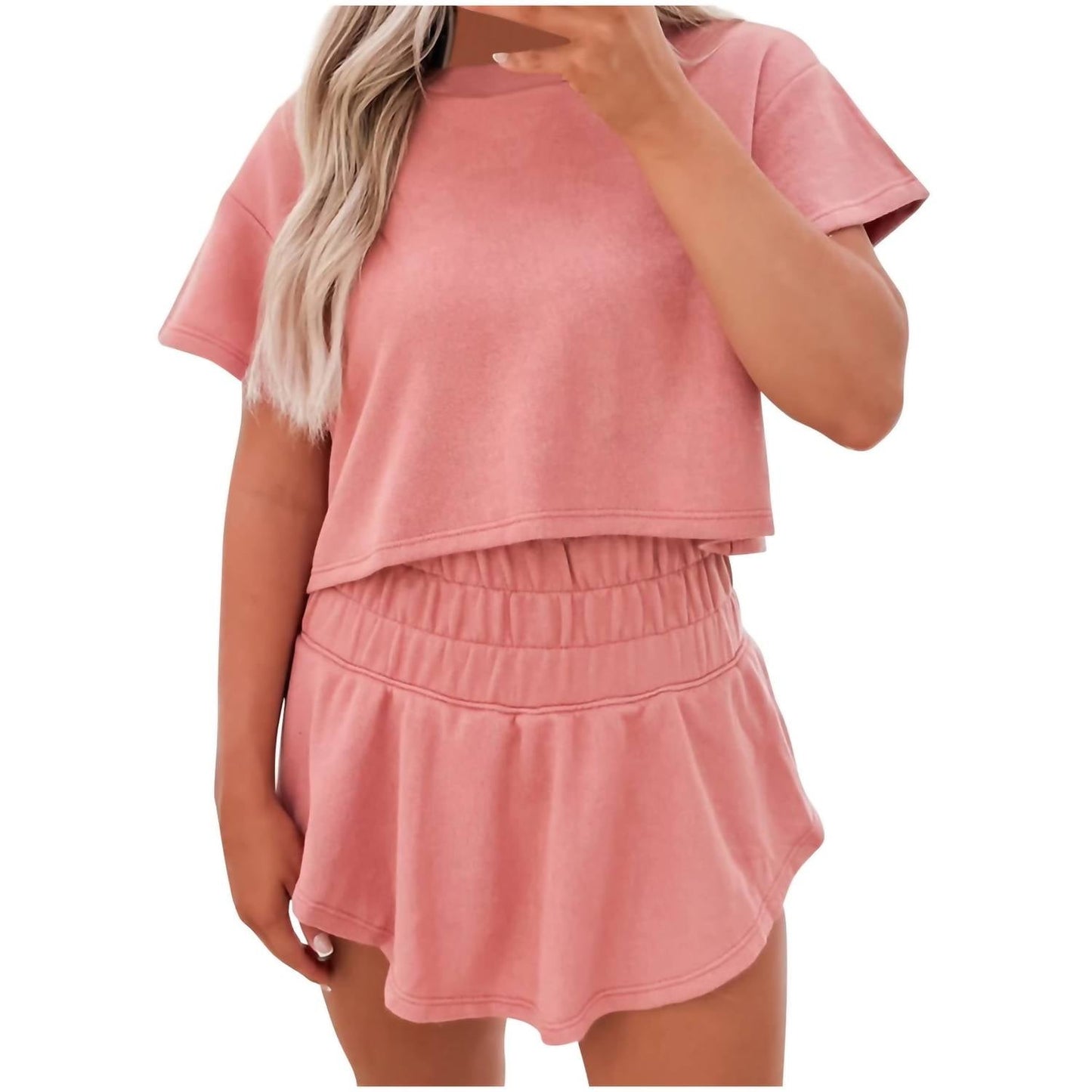 Cropped Tee And Ruffle High Waist Skort Set