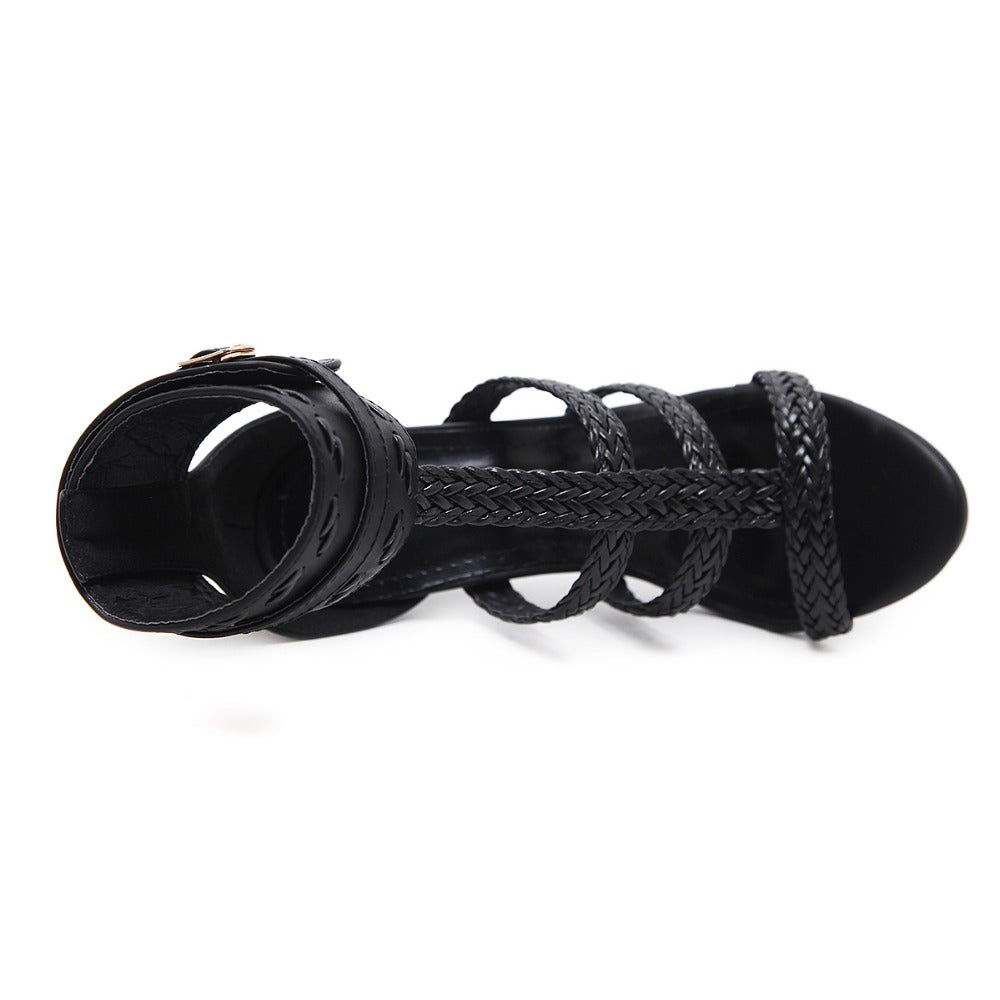 Women's High Heeled Open-Toe Sandals - Handwoven Style