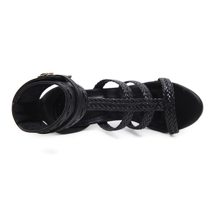 Women's High Heeled Open-Toe Sandals - Handwoven Style