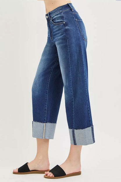 RISEN Slouchy Crop Barrel Cuffed Jeans