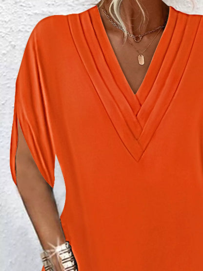 V-Neck Slit Sleeve Mini Dress