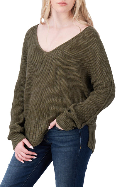 [7WP5056-343] WOMENS LUCKY BRAND SPRING WEIGHT V NECK PULLOVER - OLIVE